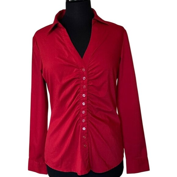 Metaphor Red V-neck Button-Down Blouse Polyester Cotton Blend Women's Size SMALL - Picture 1 of 16